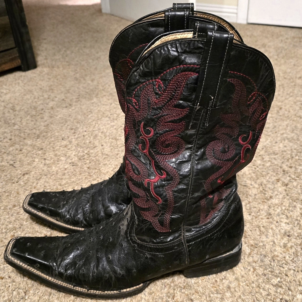 Los Altos Boots Ostrich Western Boots Black Cherry Men's 10